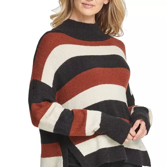 DKNY Striped High-Low Hem Sweater - Picture 1 of 10